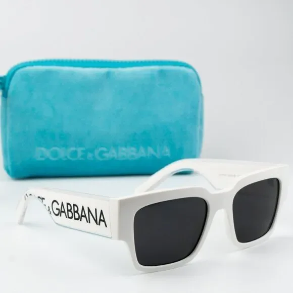 NEW D&G DG6184 331287 White Dark Grey Square Unisex Sunglasses